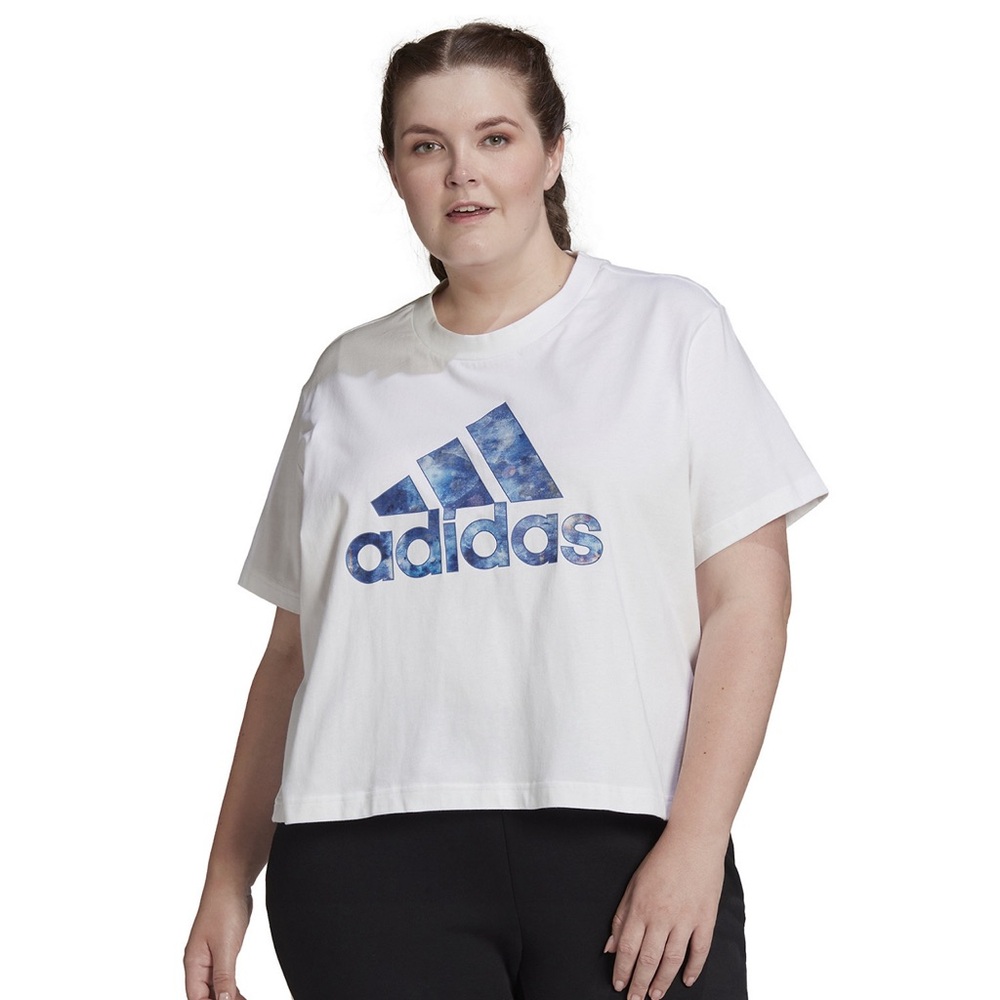 Adidas White Blue Crop Boxy Tee